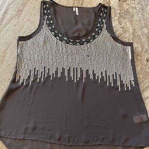Sheer gray top with sequin/beading detail